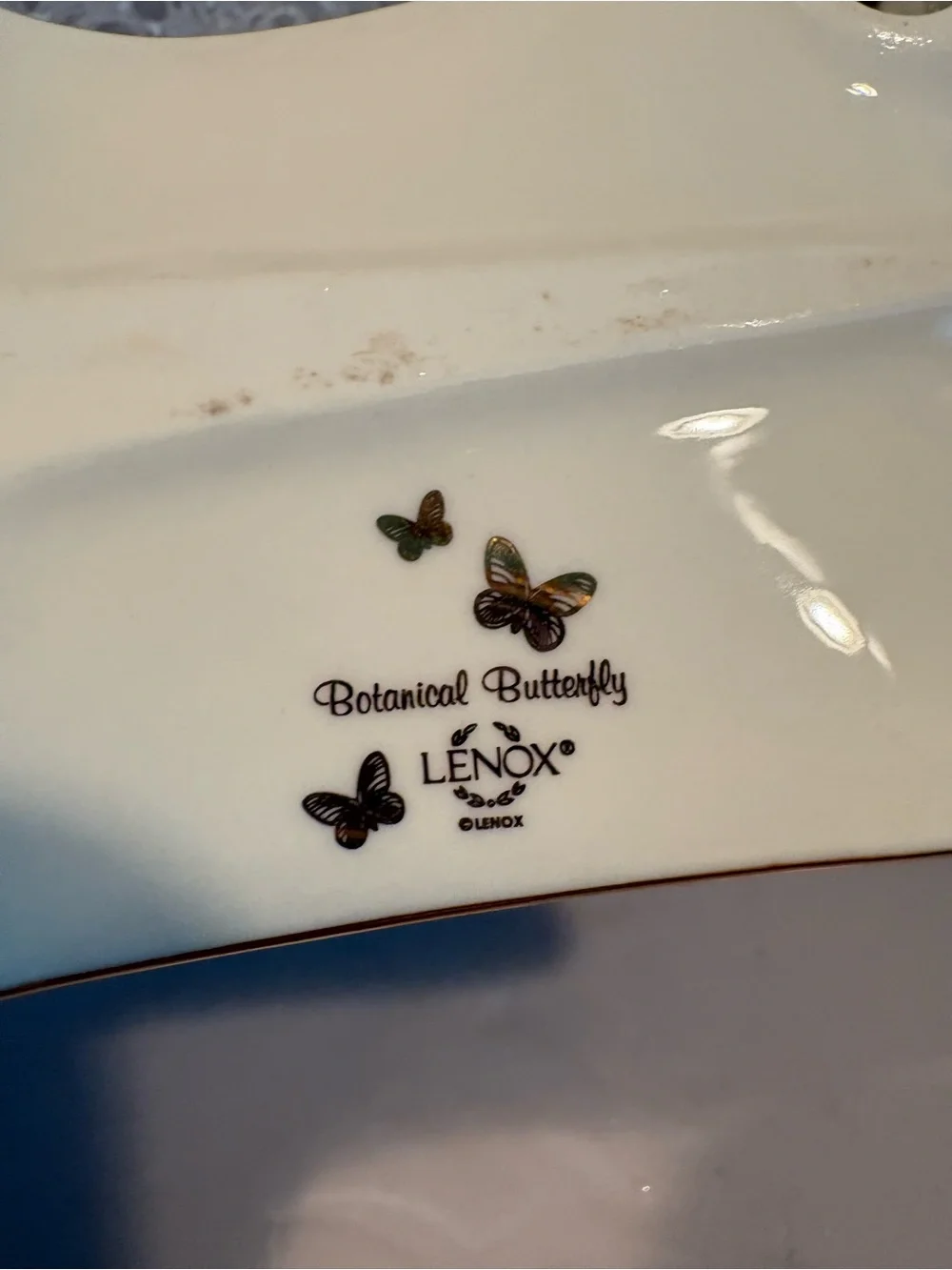 Lenox Gilded Garden porcelain desk clock feat Blue Floral & butterflies